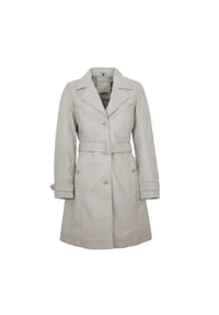 Mauritius LEATHERWEAR - Damen Trenchcoat Ledermantel Gürtel Lammnappa silver grey - silver grey