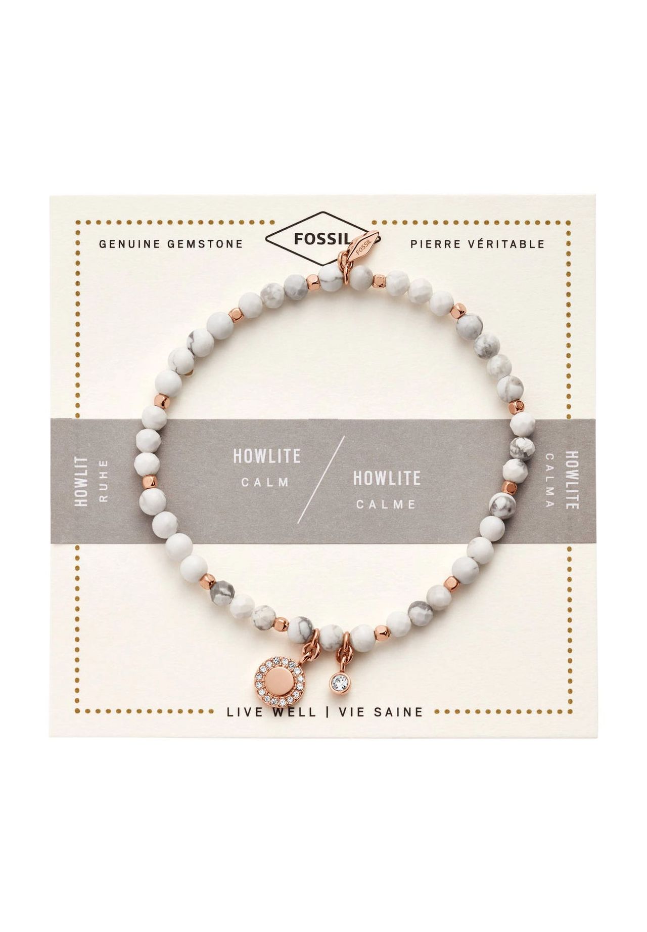 Fossil Damen Armband "JA6934791", Edelstahl Mit Howlith, Weiß, RoséGold