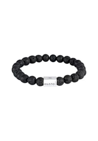 KUZZOÍ - Armband Herren Lava Edelstein Bead Rechteck 925 Silber - Schwarz