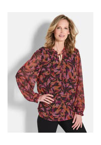 GOLDNER - Kurzgröße:  Chiffon-Bluse, semitransparente Ärmel - rot / gemustert