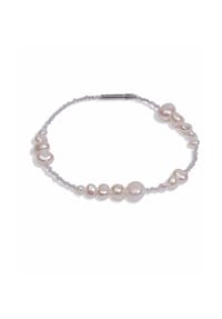 DI PERLE® DI PERLE Schmuckkollektion - Süßwasser Zuchtperlen Armschmuck Armband aus Edelstahl mit Zirkon, 18,5 cm - weiß