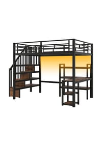 KOMHTOM - Hochbett 140x200 cm, integriertem Schreibtisch, Schwarz - Schwarz