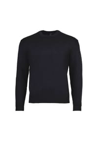 ARMANI EXCHANGE - Herren Strickpullover - Schurwolle, Rundhals, Logo, einfarbig - Dunkelblau