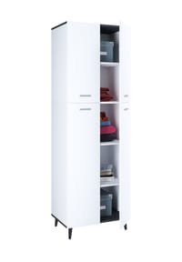 VCM. - Holz Kleiderschrank | 5 Fächer | Maße: H. 240 x B. 70 x T. 39 cm | 4 Drehtüren | Mehrzweckschrank | - Landos - Weiß / Anthrazit
