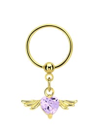 Adelia's - Intimpiercing Ring PVD Gold Anhänger mit Flügel und Herz - lila