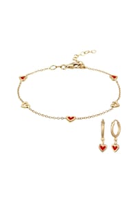 elli. - Schmuckset Herz Rot 925 Sterling Silber Vergoldet - Gold