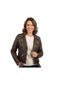 JILANI - Jilani - Damen Lederjacke Bikerjacke Lammnappa braun antik - braun antik