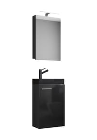 VCM. - 3-tlg Set | Waschplatz für Gäste WC | Gästebad Toilette | Waschtisch mit Spiegelschrank | Badmöbel Badezimmer Set – Slito SC-BL - Honig-Eiche