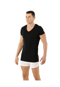ALBERTKREUZ - Unterhemd Wollshirt V-neck wärmeregulierend mulesingfrei - Schwarz