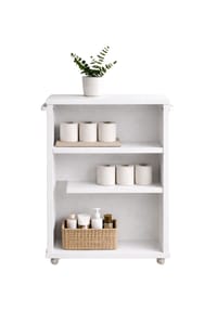 VCM. - Midischrank, schmaler Badschrank mit offenen Fächern, platzsparendes Nischenregal mit Rollen, 61 x 20 x 45 cm, Nilari - Weiß