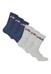 FILA - Unisex Socken, 6er Pack - Crew Socks, Frottee, Tennis, Sport (2x 3 Paar) - Blau