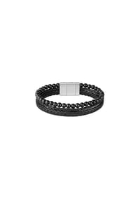 BOSS SPHERE MIXED - Herren Armband, Leder - SCHWARZ