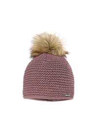 CAPO - Strickmütze, LL-Struktur Kunstfellpompon, Fleecestreifen - alpaca