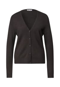 Street One - Cardigan, Rippbündchen, für Damen - 18037 BLK COF MEL.