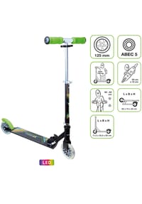 muuwmi - Aluminium Scooter Neon 125 mm, mit Leuchtrollen - grün