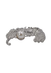 Steuer Modeschmuck - Brosche Metall Glasstein - weiß