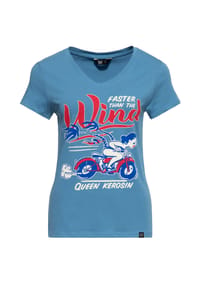 QUEEN KEROSIN - Print-Shirt mit Vintage-Comic Print Faster Than The Wind - himmelblau