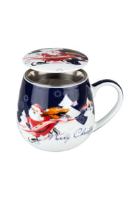 KÖNITZ - Merry Christmas Weihnachtsmann, Teetasse mit Sieb und Deckel, 420 ml - Bunt