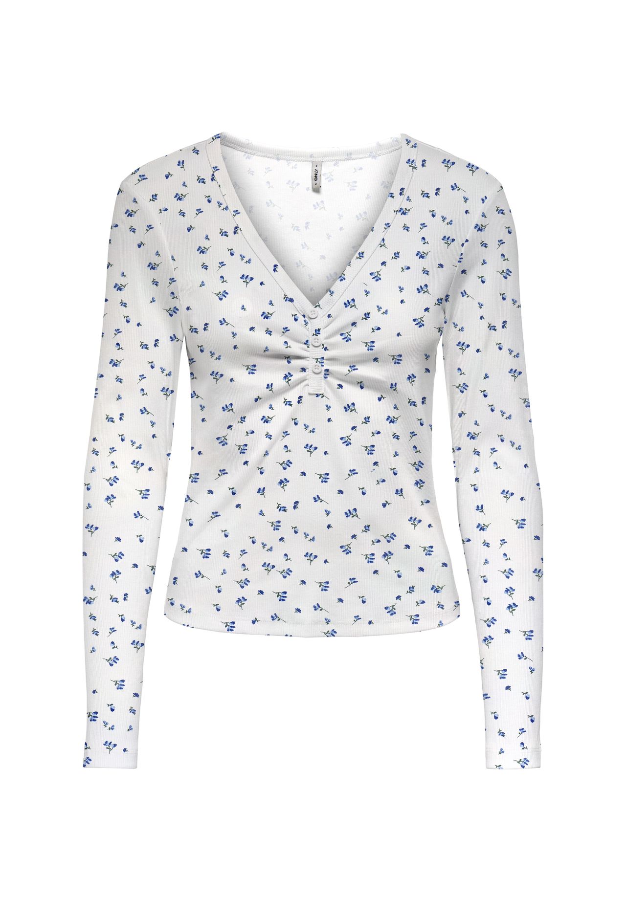Only Onlfenja L/S V-Neck Top Jrs Noos, Cloud Dancer/Blue Flowers - Bild 2