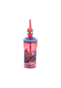 MARVEL - Spiderman Becher 3D Kindertrinkbecher 360 ml mit Strohhalm & - Mehrfarbig 23x7,5x7,5 cm