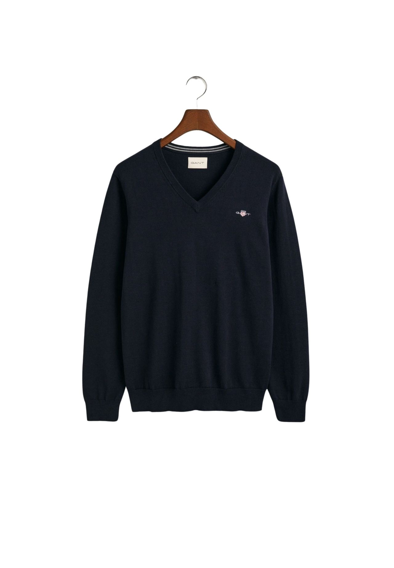 Gant Herren Marine Für 8030562 Pullover Mit V-Ausschnitt Aus Klassischer Navyfarbener Baumwolle (L), Lässig, Langarm, - Bild 9
