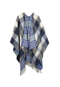 collezione alessandro® - Poncho Aspen Made in Italy, Kuschelweich, mit Karo - blau