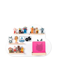 VCM. - My Home - Kinderregal Wolke | hängend für Toniebox und Tonie Figuren | platzsparendes Regal | H. 34 x B. 48 x T. 19 | Wandregal Musikbox Figuren Aufbewahrung mit Magneteinsätzen | Aufbewahrungsregal Holz Wolken - Grau