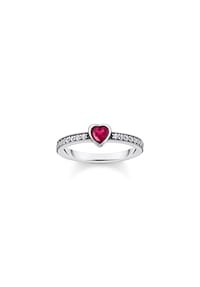 Thomas Sabo Cosmic Amulet - Solitärring mit rotem Stein in Herzschliff - silberfarben, bunt