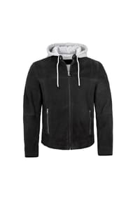 MILESTONE® - Herren Lederjacke Kapuze Lammvelour schwarz - schwarz