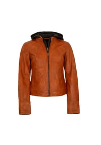 JILANI - Damen Lederjacke Lammnappa Kapuze orange - orange