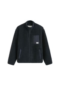 Marc O'Polo DENIM - Herren Teddyfleece-Jacke - Woven Outdoor Jacket, Stehkragen, Reißverschluss - Dunkelblau