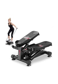 HOME FITNESS CODE - Mini-Stepper mit Hydrauliksystem, Widerstandsbändern und einstellbarer Trainingsintensität - schwarz