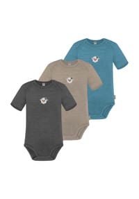 normani® - 3er Set Baby Merino Body Kurzarm Tauranga - Anthrazit/Grau/Grün