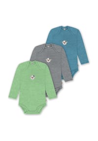 normani® - 3er Pack Baby Merino Body Langarm Auckland - Anthrazit/Grau/Grün