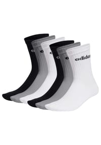 adidas - Unisex Socken, 6er Pack - Linear Crew Cushioned, Logo, gepolstert, einfarbig - Schwarz
