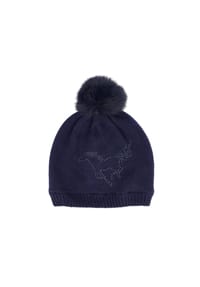 maximo® - MINI GIRL-Mütze Pferd Strass, Kunstfellpompon, Vollfutter - beigemeliert