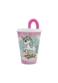 unicorn® - Unicorn Trinkbecher 430 ml mit Deckel und Strohhalm - Mehrfarbig 16,5x9x9 cm