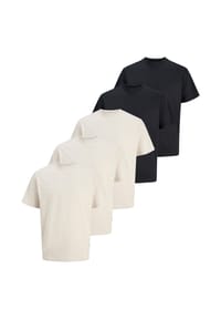 JACK & JONES - T-Shirt 5er Pack Organic Relaxed - Creme / dunkelblau