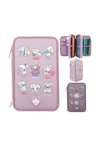 DEPESCHE - 3-Fach Federtasche LED Hunde mit Stifte TOPModel 20 x 13 x 7,5 cm - violett