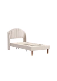 KOMHTOM - Polsterbett 90x200, Samt beige, mit Lattenrost & Kopfteil - Beige