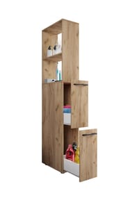 VCM. - Holz Badezimmerschrank | Badmöbel | Nischenschrank | Raumteiler mit zwei Schubladen | Hochschrank | Maße ca. H. 183 x B. 25 x T. 50 cm - Sadilo XL - Honig-Eiche