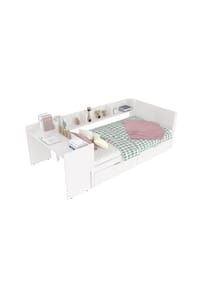 KOMHTOM - Einzelbett 90x200cm mit Schreibtisch in weiß - Weiß