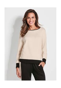 GOLDNER - Kurzgröße:  Luxuriöses Langarm Viskose-Oberteil - beige / schwarz