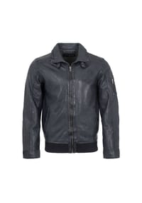 JILANI - Herren Lederjacke Pilotenjacke Lammnappa navy - navy