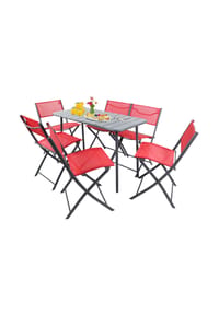 VCM. - 7-tlg Gartenmöbel Set | Sitzgruppe Essgruppe | 1xTisch, 6x Stühle | Tisch Maße ca. H. 72 x B. 110 x T. 55 cm | Klappbar | Garten Set - Sumila - Rot