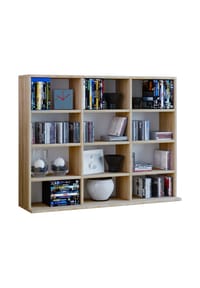 VCM. - Holzregal stehend | platzsparender CD-Schrank für 480 CDs oder 224 DVDs | Maße:H. 82 x B. 102 x T. 23 cm | Elegantes DVD Regal stehend | Blu-Ray Regal | CD Regal  Megosa L - Anthrazit / Honig-Eiche