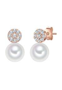 VALERO PEARLS - Damen Ohrringe aus 925/- Sterling Silber in Roségold mit Zirkonia und Süßwasser-Zuchtperle - roségold