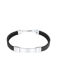 KUZZOÍ - Armband Herren Leder Schild Platte Elegant 925Er Silber - Silber