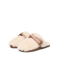 EVERAU® - Damen Lammfell-Hausschuhe mit Schleife – Moorhen - BROWN