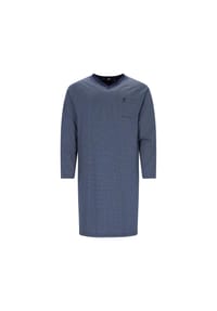 hajo - Herren Nachthemd, lang - Premium Cotton, Allover Print, V-Ausschnitt - Blau